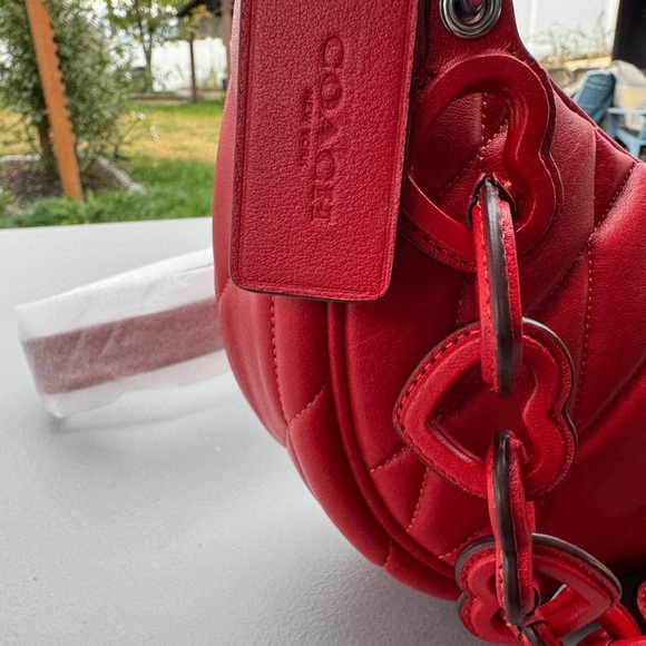Coach NWT Red Quilted Mira Crescent Shoulder Bag with Heart Chain ❤️ - Picture 11 of 16